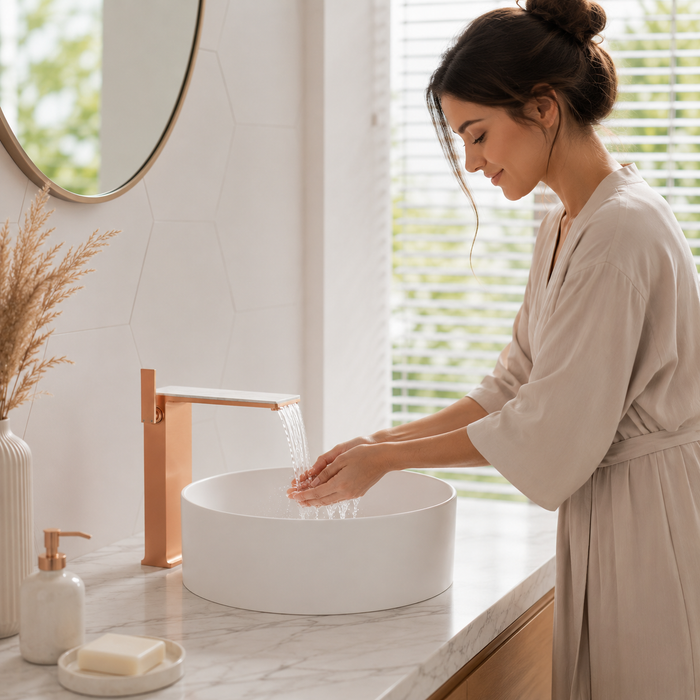 BASSINO Luxury Tall Basin Mixer Tap | Designer Premium Bathroom Faucet - 5 Years Warranty Brushed Rose Gold