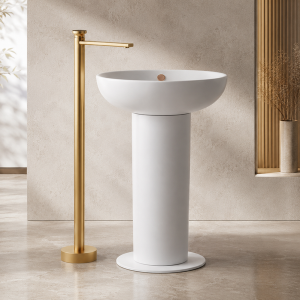 BASSINO Luxury Floor Standing Basin Mixer Tap | Designer Freestanding Faucet - 5 Years Warranty Brushed Gold