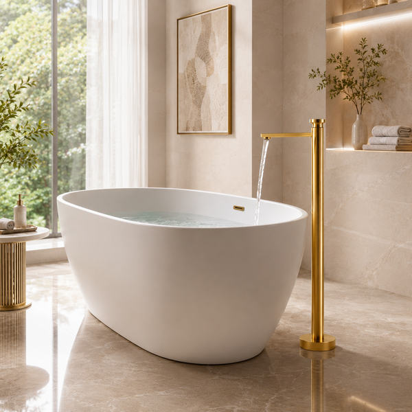 BASSINO Luxury Floor Standing Basin Mixer Tap | Designer Freestanding Faucet - 5 Years Warranty Brushed Gold