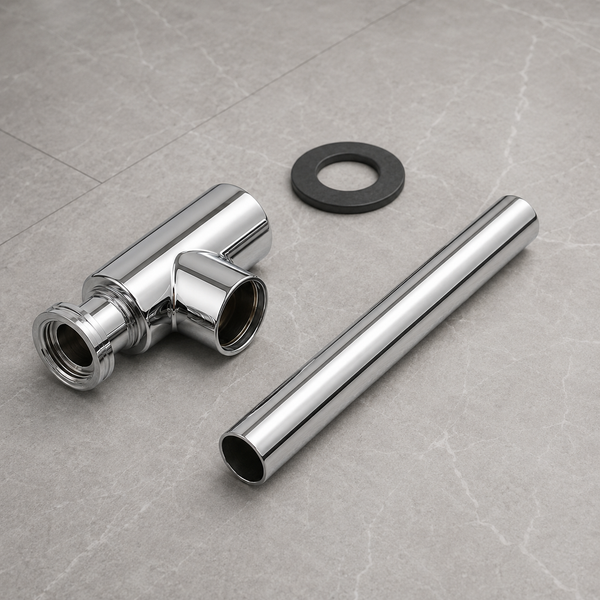 BASSINO Premium Bottle Trap with 300mm Long Bottle Trap Pipe with Wall Flange Chrome