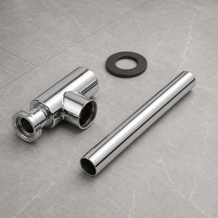 BASSINO Premium Bottle Trap with 300mm Long Bottle Trap Pipe with Wall Flange Chrome