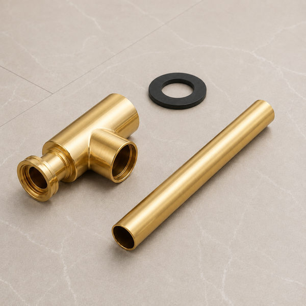 BASSINO Premium Bottle Trap with 300mm Long Bottle Trap Pipe with Wall Flange Brushed Gold