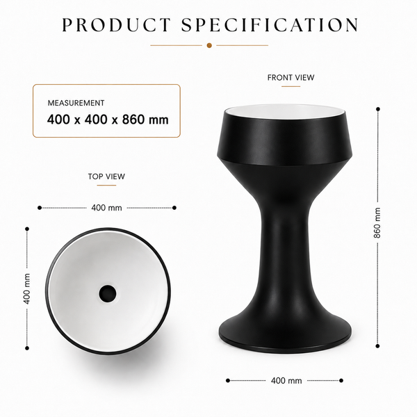 Luxury Pedestal Wash Basin | Designer Artificial Stone Freestanding Basin – Matte Finish 16″ × 16″ × 34″ In Black