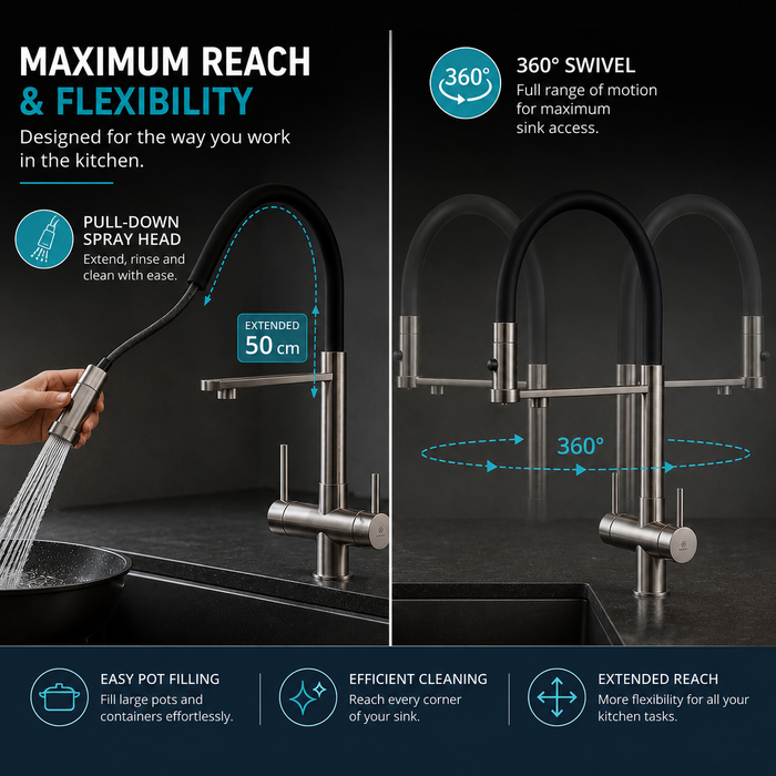 BASSINO Luxury Pull-Down Modern Kitchen Faucet Kitchen Mixer Tap | 5 Years Warranty Gun Grey