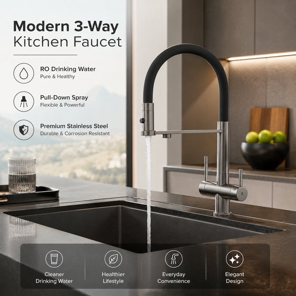 BASSINO Luxury Pull-Down Modern Kitchen Faucet Kitchen Mixer Tap | 5 Years Warranty Gun Grey