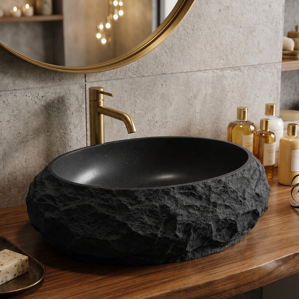 Designer Countertop Wash Basin – Matt Artificial Stone Basin | 500×370×150mm Black