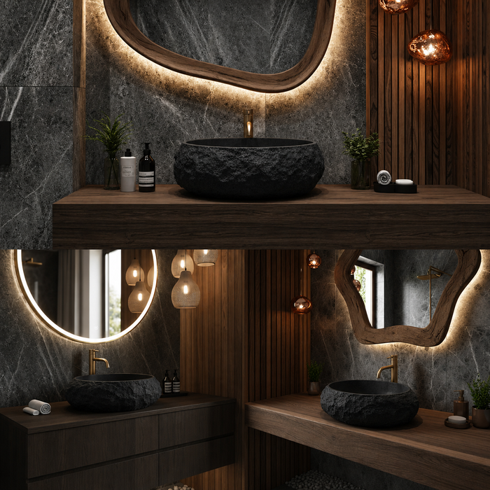 Designer Countertop Wash Basin – Matt Artificial Stone Basin | 500×370×150mm Black