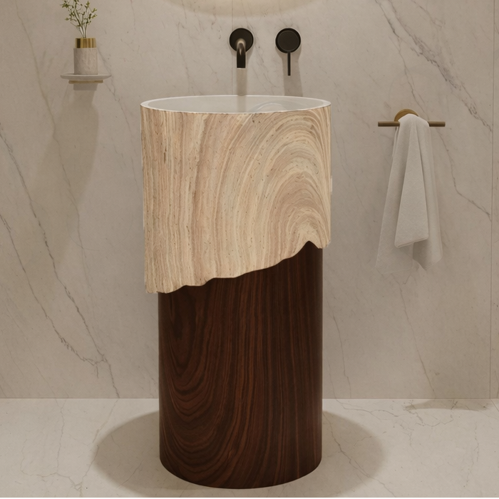 Bassino Artificial Stone Pedestal Basin | Size- 16×16×36 Inch | Brown