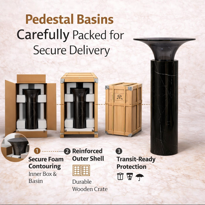 Stone Pedestal Basin with Acrylic Top | Luxury Designer Wash Basin 20x20x34.5 Inch Black