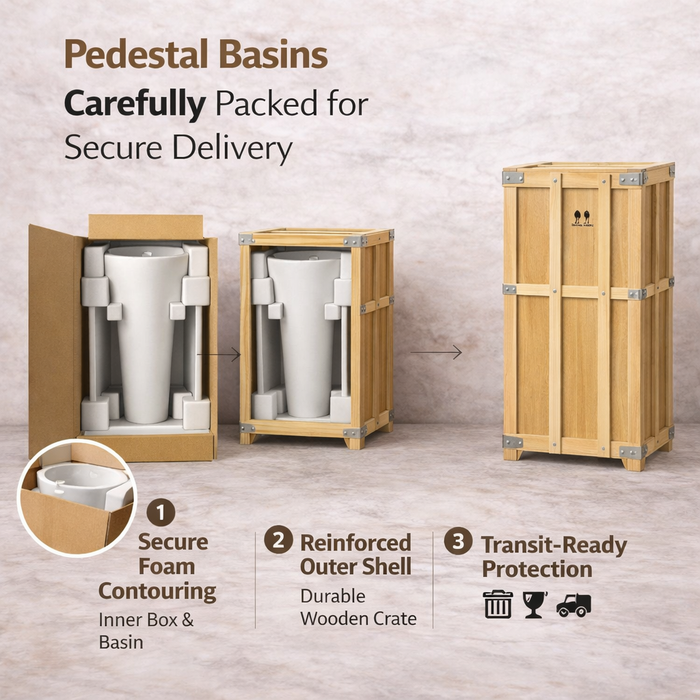 Premium Ceramic Pedestal Wash Basin, White Glossy (18.5 × 18.5 × 32 In) BPB-654
