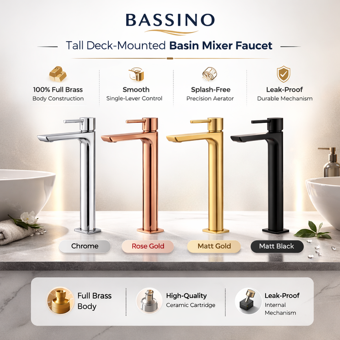 BASSINO Duke Series – Tall Heavy Basin Mixer Full Brass Faucet