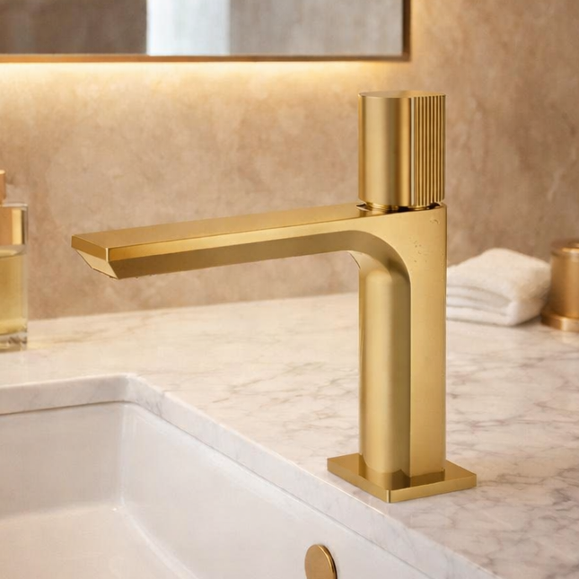 BASSINO Duke Series Short Heavy Basin Mixer Full Brass Faucet Gold Matt