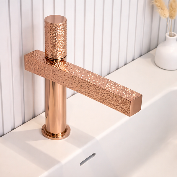 BASSINO Hammered Series – Premium Short Body Basin Mixer Faucet Rose gold