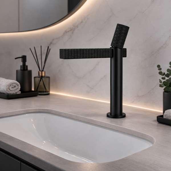 BASSINO Hammered Series – Premium Short Body Basin Mixer Faucet Black Matt