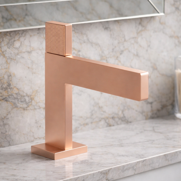 BASSINO Premium Short Basin Mixer Faucet (Hot & Cold)| Brass Body – 5 Years Warranty Brushed Rose gold