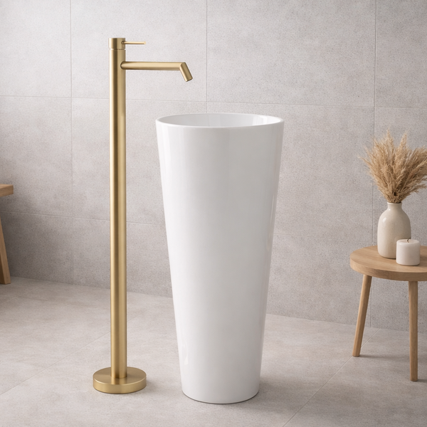 BASSINO Floor Standing Basin Mixer Tap – Brushed Rose Gold | Premium Freestanding Faucet - 5 Years Warranty Brushed Gold