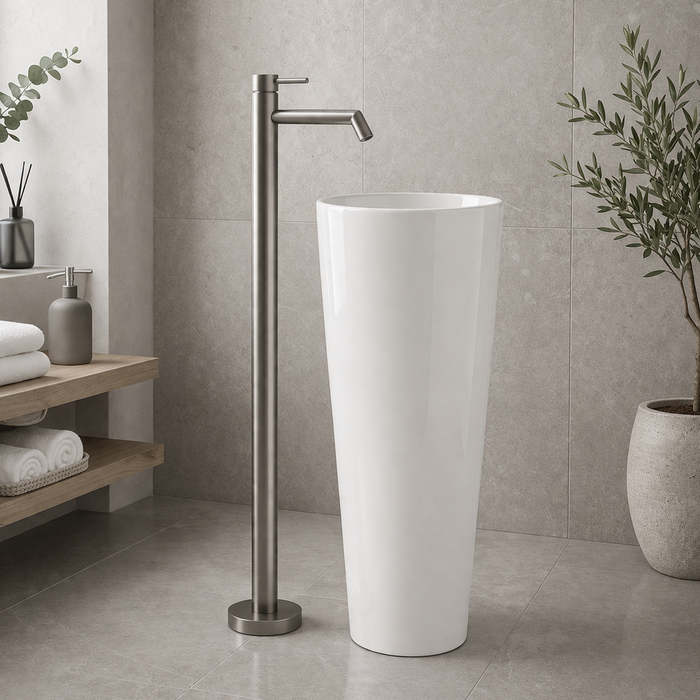 BASSINO Floor Standing Basin Mixer Tap – Brushed Rose Gold | Premium Freestanding Faucet - 5 Years Warranty Gun Grey