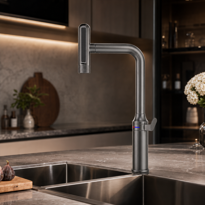 Pull-Out Kitchen Sink Mixer Tap | 3-Function Spray | 360° Swivel | 7-Year Warranty Gun Grey