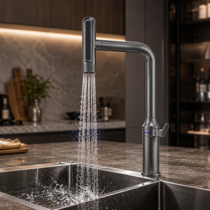 Pull-Out Kitchen Sink Mixer Tap | 3-Function Spray | 360° Swivel | 7-Year Warranty Gun Grey