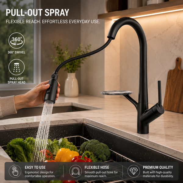 Pull-Out 3-Function Kitchen Sink Mixer Tap | 360° Swivel | Multi-Flow | 4 Finishes | 7-Year Warranty Black