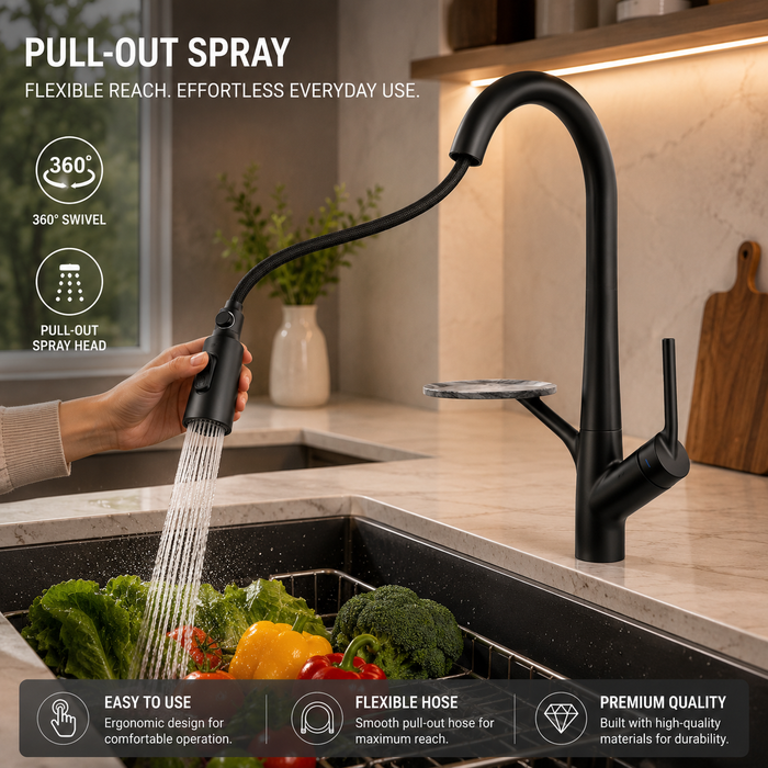 Pull-Out 3-Function Kitchen Sink Mixer Tap | 360° Swivel | Multi-Flow | 4 Finishes | 7-Year Warranty Black