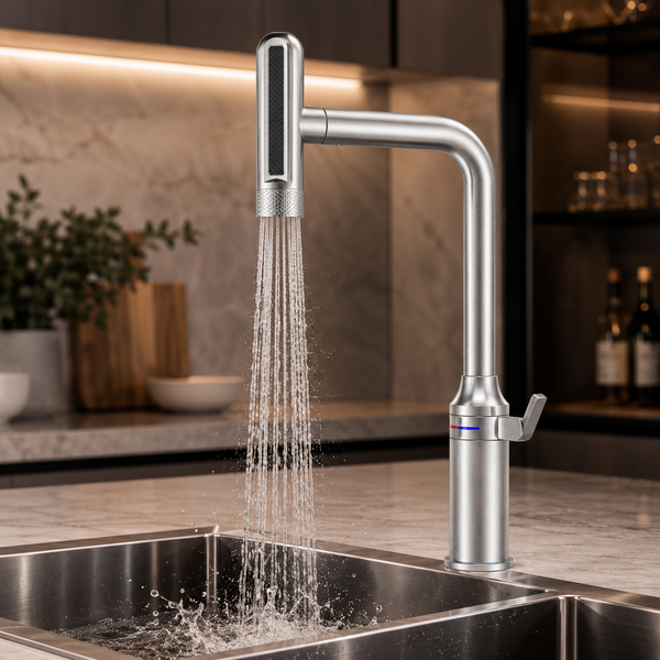 Pull-Out Kitchen Sink Mixer Tap | 3-Function Spray | 360° Swivel | 7-Year Warranty Silver