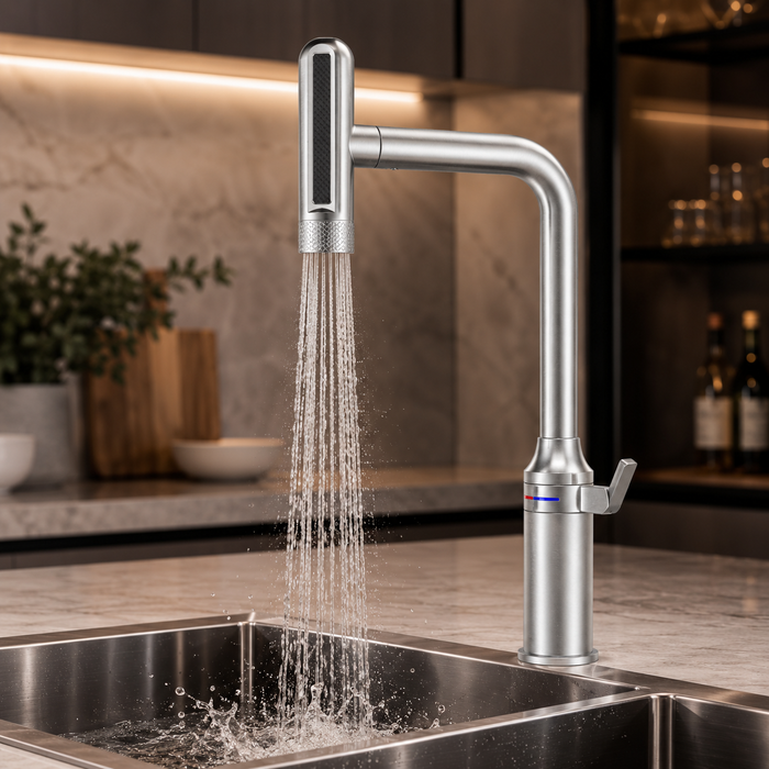 Pull-Out Kitchen Sink Mixer Tap | 3-Function Spray | 360° Swivel | 7-Year Warranty Silver