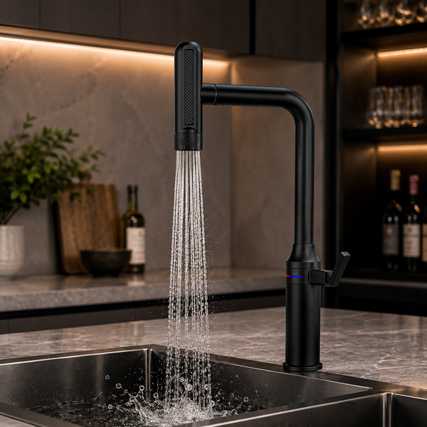 Pull-Out Kitchen Sink Mixer Tap | 3-Function Spray | 360° Swivel | 7-Year Warranty Black