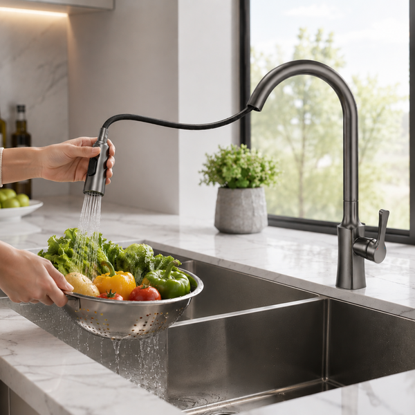 Pull-Out 3-Function Kitchen Sink Mixer Tap | 360° Swivel | Multi-Flow | 3 Finishes | 7-Year Warranty Gun Grey