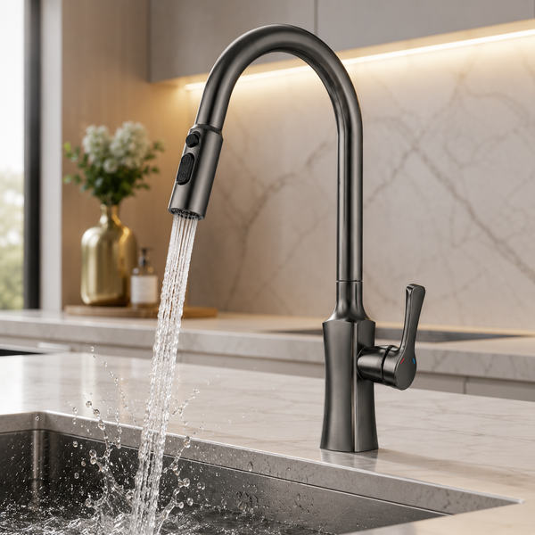 Pull-Out 3-Function Kitchen Sink Mixer Tap | 360° Swivel | Multi-Flow | 3 Finishes | 7-Year Warranty Gun Grey