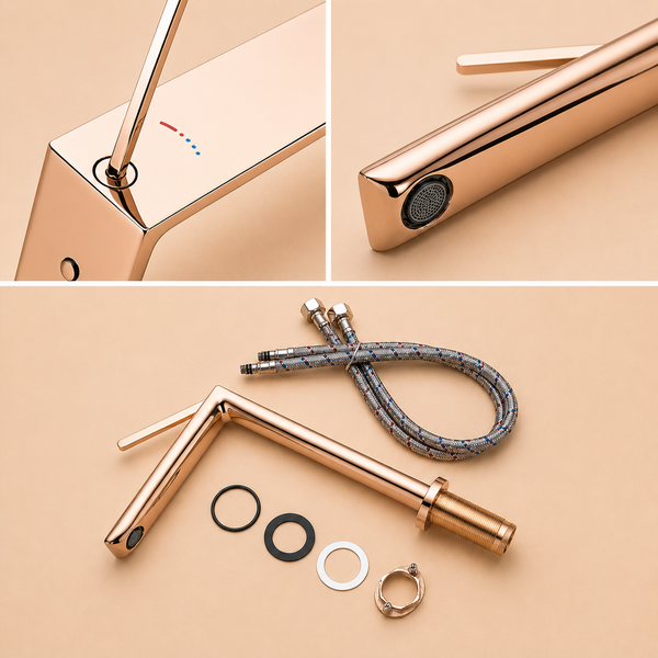 BASSINO AQVA Premium Long Body Basin Faucet Mixer | 3 Years Warranty Rose gold