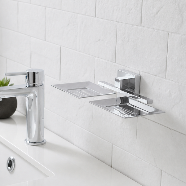 BASSINO Stylish Double Soap Dish For Bathroom/office/home/hotels-Brass,Glossy Finish Silver