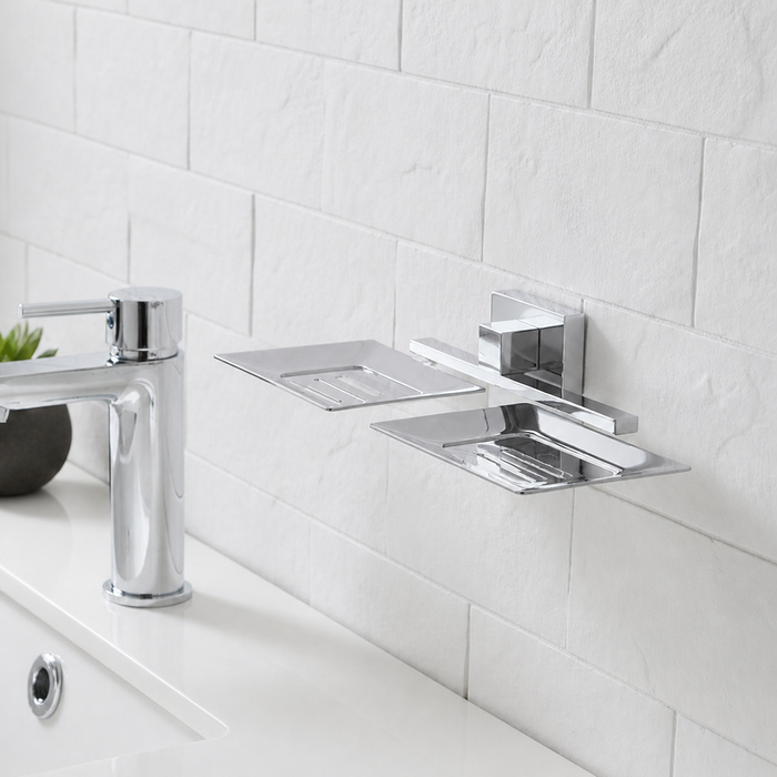BASSINO Stylish Double Soap Dish For Bathroom/office/home/hotels-Brass,Glossy Finish Silver