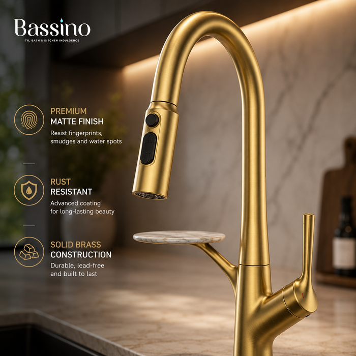 Pull-Out 3-Function Kitchen Sink Mixer Tap | 360° Swivel | Multi-Flow | 4 Finishes | 7-Year Warranty Brush Gold