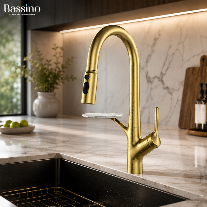 Pull-Out 3-Function Kitchen Sink Mixer Tap | 360° Swivel | Multi-Flow | 4 Finishes | 7-Year Warranty Brush Gold