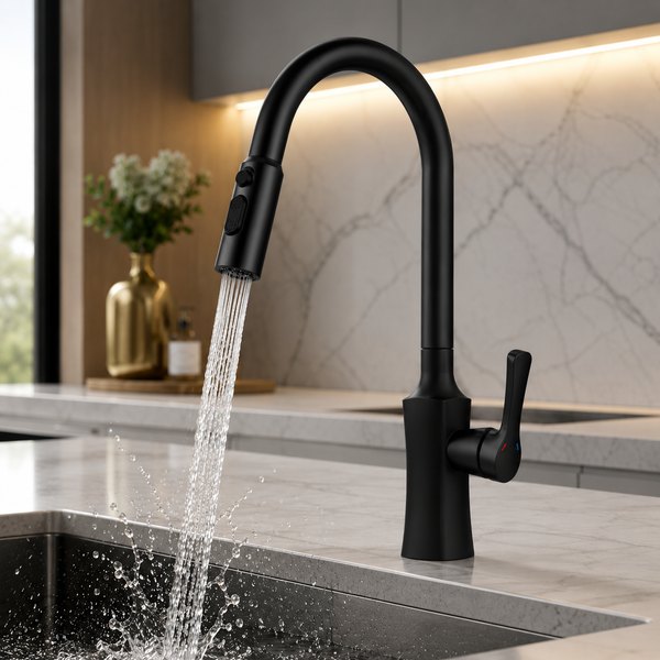 Pull-Out 3-Function Kitchen Sink Mixer Tap | 360° Swivel | Multi-Flow | 3 Finishes | 7-Year Warranty Black