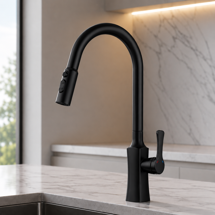 Pull-Out 3-Function Kitchen Sink Mixer Tap | 360° Swivel | Multi-Flow | 3 Finishes | 7-Year Warranty Black
