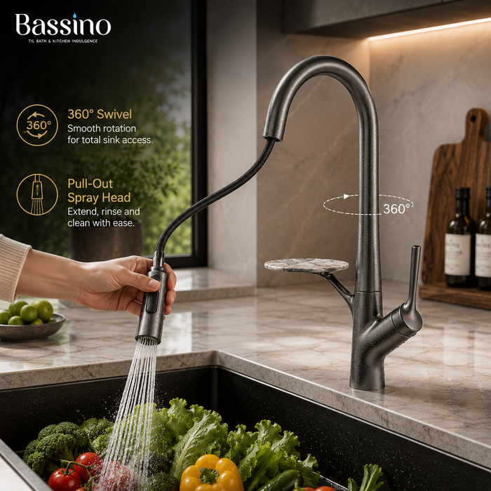 Pull-Out 3-Function Kitchen Sink Mixer Tap | 360° Swivel | Multi-Flow | 4 Finishes | 7-Year Warranty Gun Grey