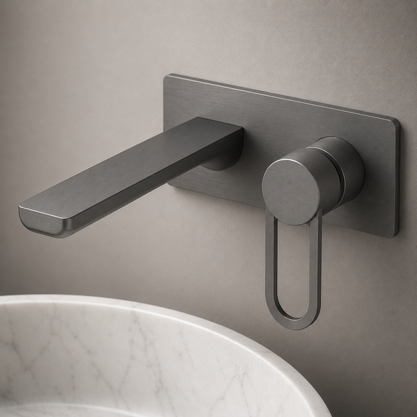 BASSINO Wall Mount Basin Mixer | Concealed Installation | Modern Designer Faucet - 5 Years Warranty Gun Grey