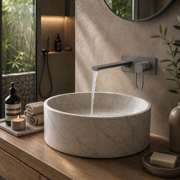 BASSINO Wall Mount Basin Mixer | Concealed Installation | Modern Designer Faucet - 5 Years Warranty Gun Grey