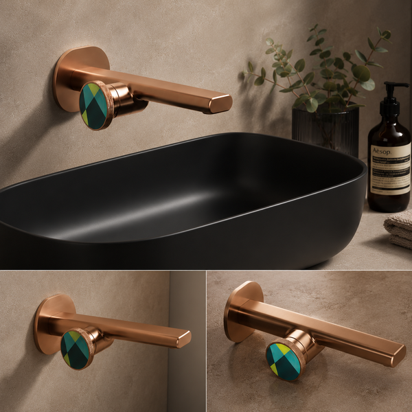 BASSINO Wall Mount Basin Mixer Tap Designer Faucet | 5 Years Warranty Brushed Rose Gold