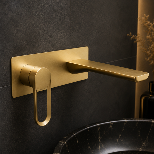 BASSINO Wall Mount Basin Mixer | Concealed Installation | Modern Designer Faucet - 5 Years Warranty Brushed Gold