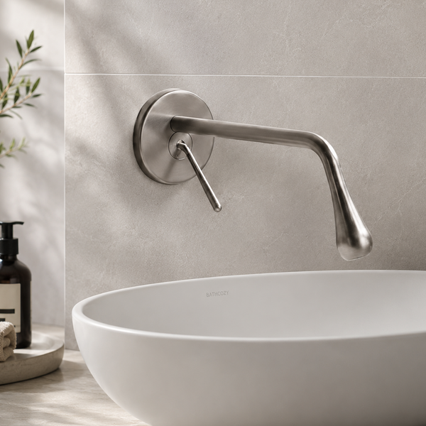 BASSINO Wall Mount Basin Mixer Tap | Brass Body | Modern faucet - 5 Years Warranty Gun Grey
