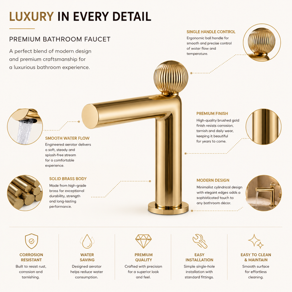 BASSINO Modern Luxury Croma Premium Basin Faucet | 3 years warranty Rose gold