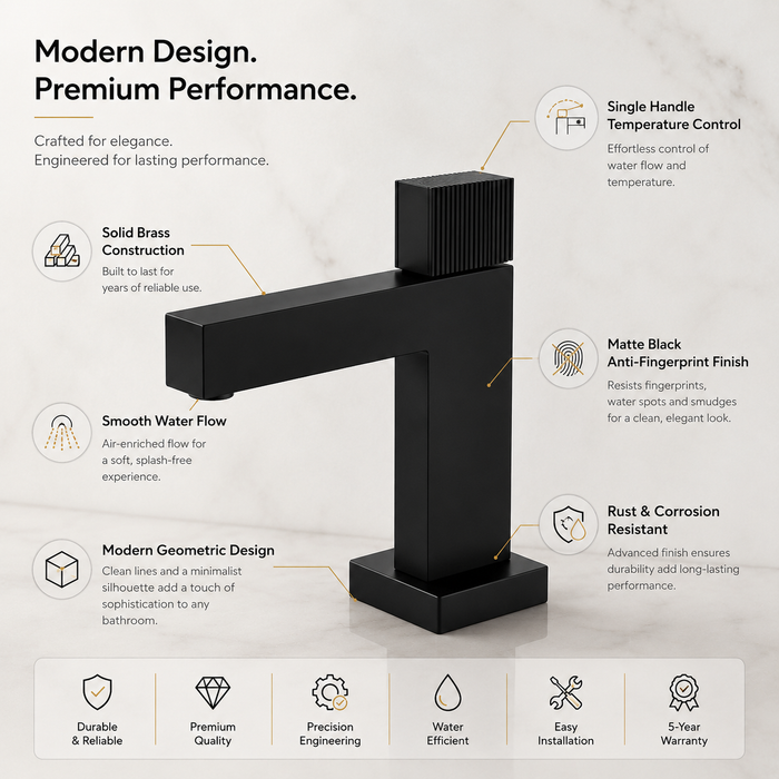 BASSINO TITAN Short Body Modern Basin Faucet Mixer | 3 Years Warranty Black