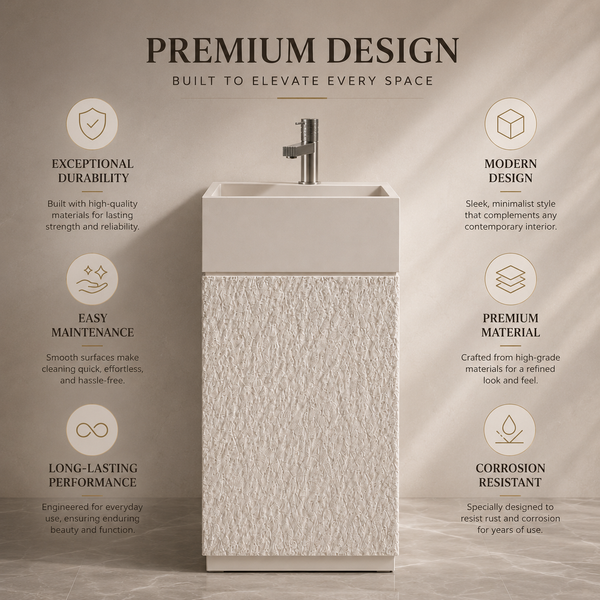 Luxury Artificial Pedestal Basin | Designer Freestanding Wash Basin | 19 × 19 × 37 In