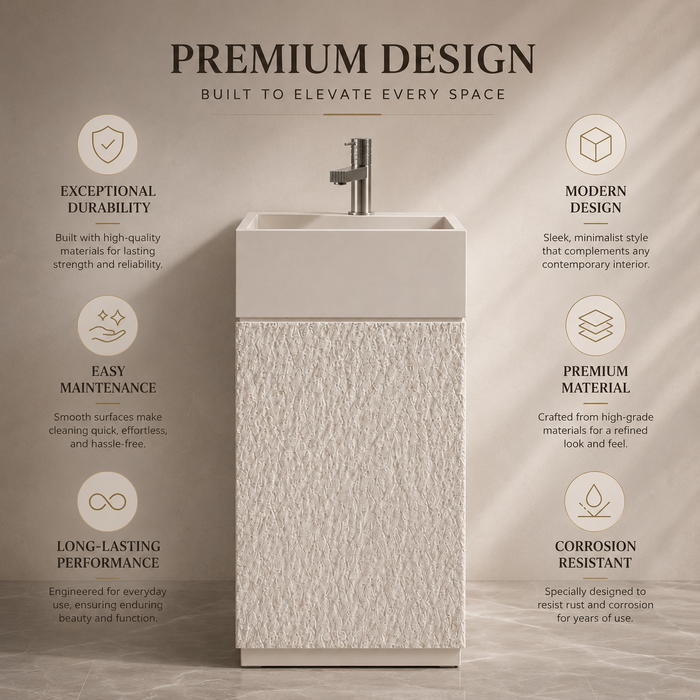 Luxury Artificial Pedestal Basin | Designer Freestanding Wash Basin | 19 × 19 × 37 In