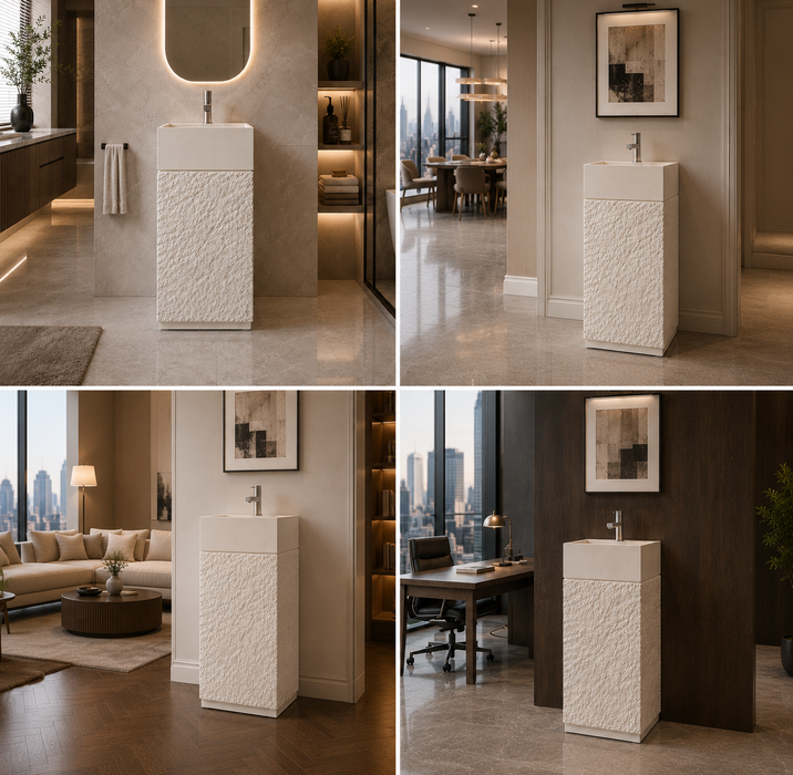 Luxury Artificial Pedestal Basin | Designer Freestanding Wash Basin | 19 × 19 × 37 In