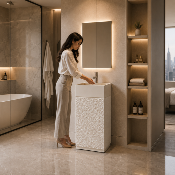 Luxury Artificial Pedestal Basin | Designer Freestanding Wash Basin | 19 × 19 × 37 In