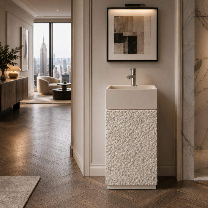 Luxury Artificial Pedestal Basin | Designer Freestanding Wash Basin | 19 × 19 × 37 In